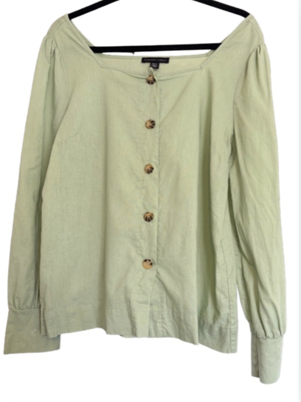 Saks Fifth Avenue Linen Button-Up Top – Light Green – Size M